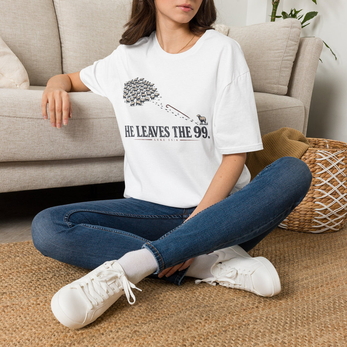 He Leaves the 99 T-Shirt — Christian Shepherd & Lost Sheep Faith Tee