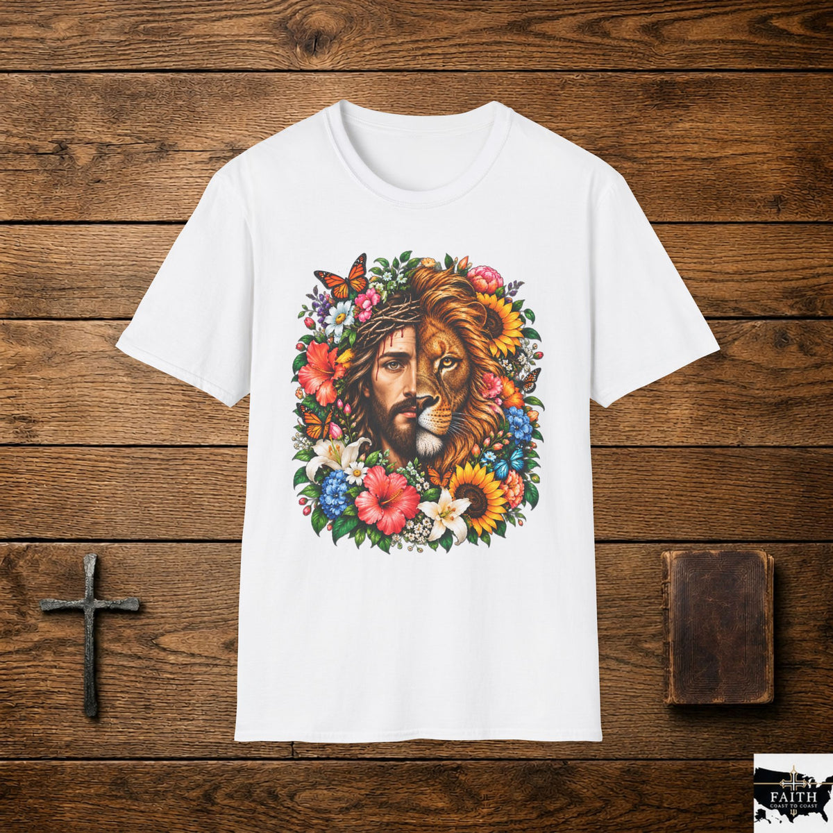 Jesus Lion Floral T-Shirt — Christian Faith Graphic Tee