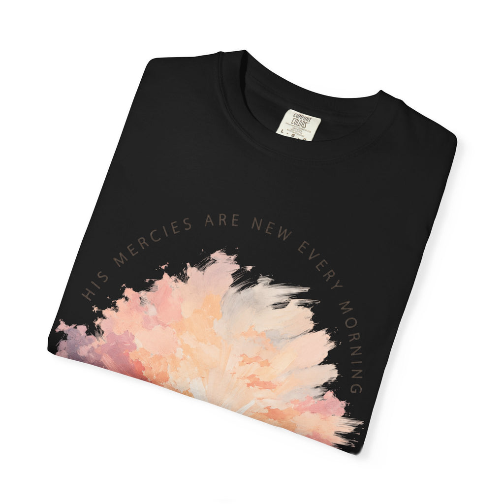 Sunset Reflection T-Shirt — "His Mercy Is New Every Morning" Christian Inspirational Tee