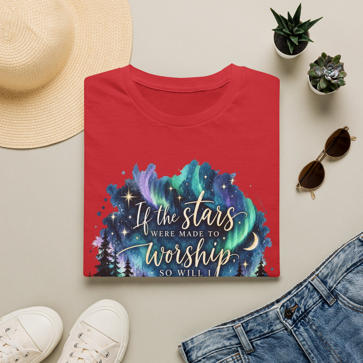 Worship Under the Stars T-Shirt — "If the stars were made to worship" Christian Faith Tee