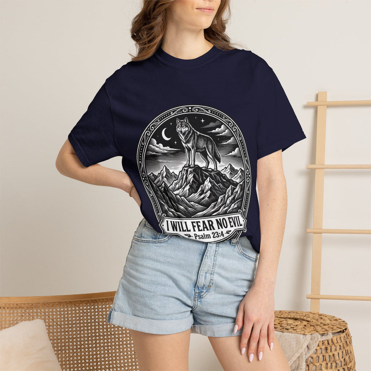 Psalm 23:4 'I Will Fear No Evil' Wolf T-Shirt