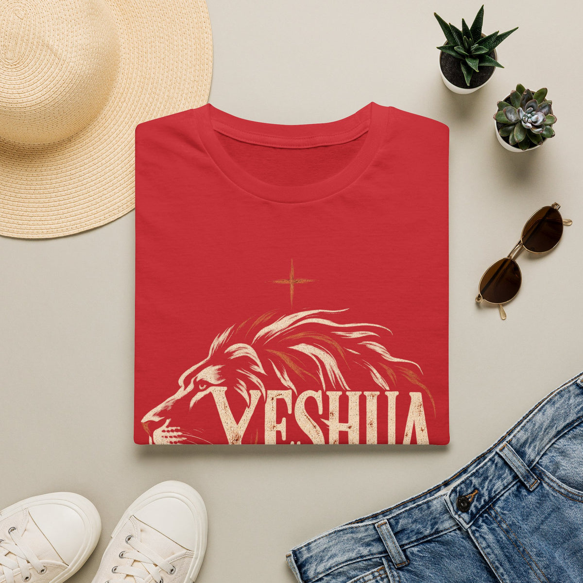 Yeshua Lion T-Shirt — Christian Faith Tee with Lion Graphic and Cross