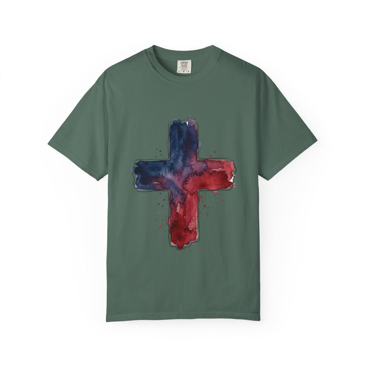 Watercolor Cross T-Shirt | Red Blue Abstract Christian Design