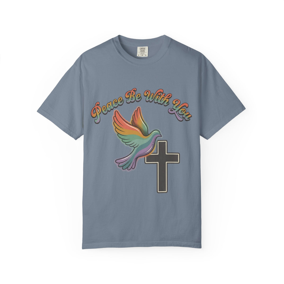 Peace Be With You Dove Cross T-Shirt | Rainbow Dove Christian Tee