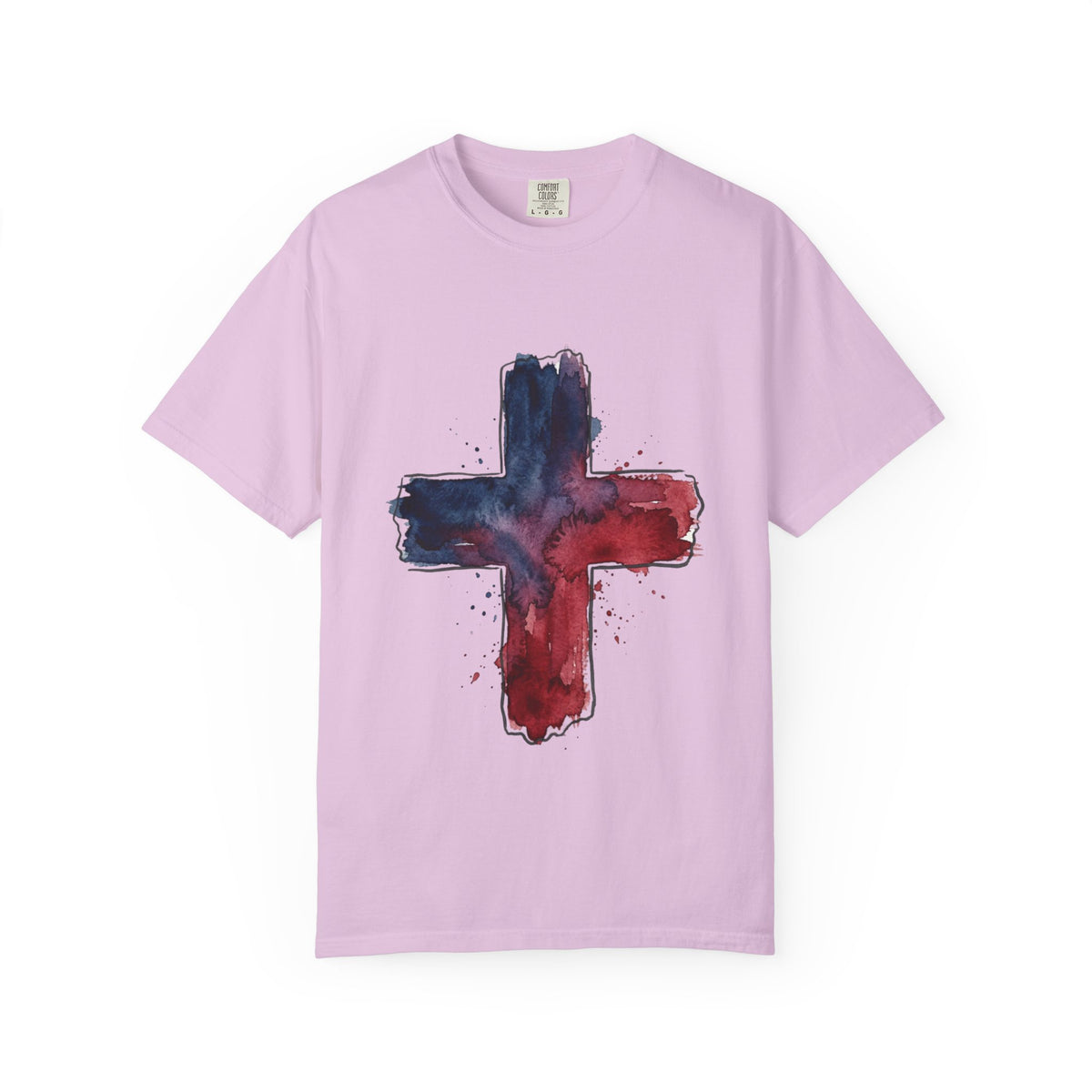 Watercolor Cross T-Shirt | Red Blue Abstract Christian Design