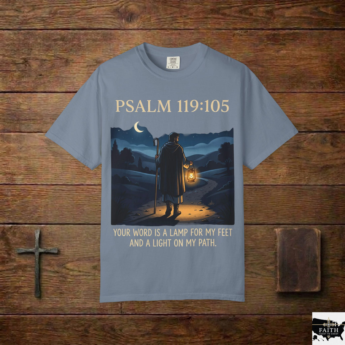Psalm 119:105 Lantern Shepherd T-Shirt — "Your Word Is a Lamp for My Feet" Christian Tee