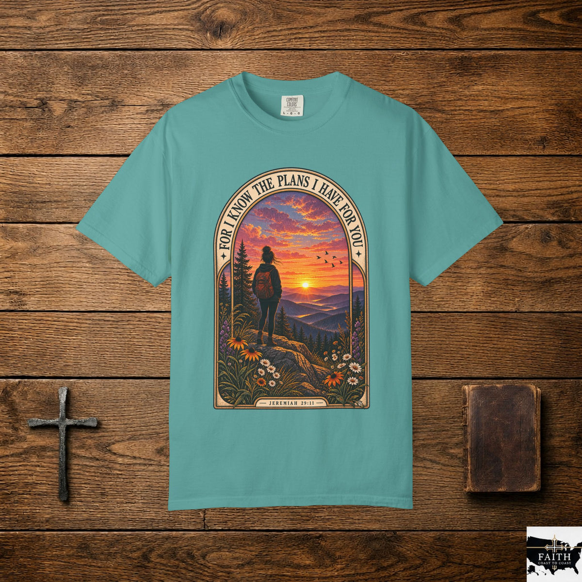 Sunset Hiker T‑Shirt — "For I Know the Plans I Have for You" Inspirational Graphic Tee