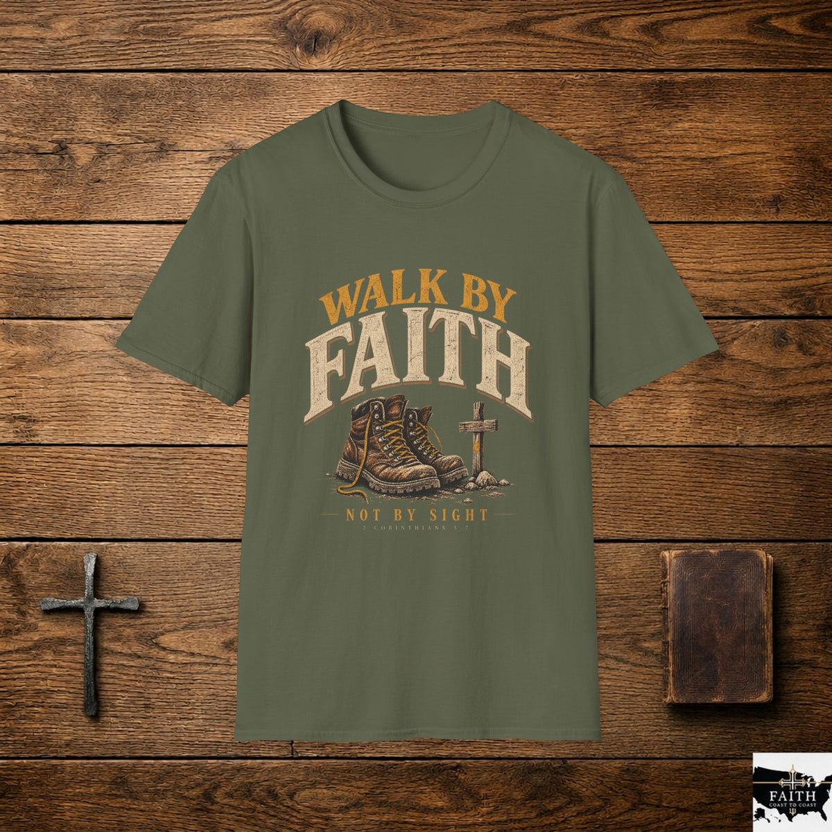 Walk By Faith boots and cross T-Shirt | Christian faith shirt