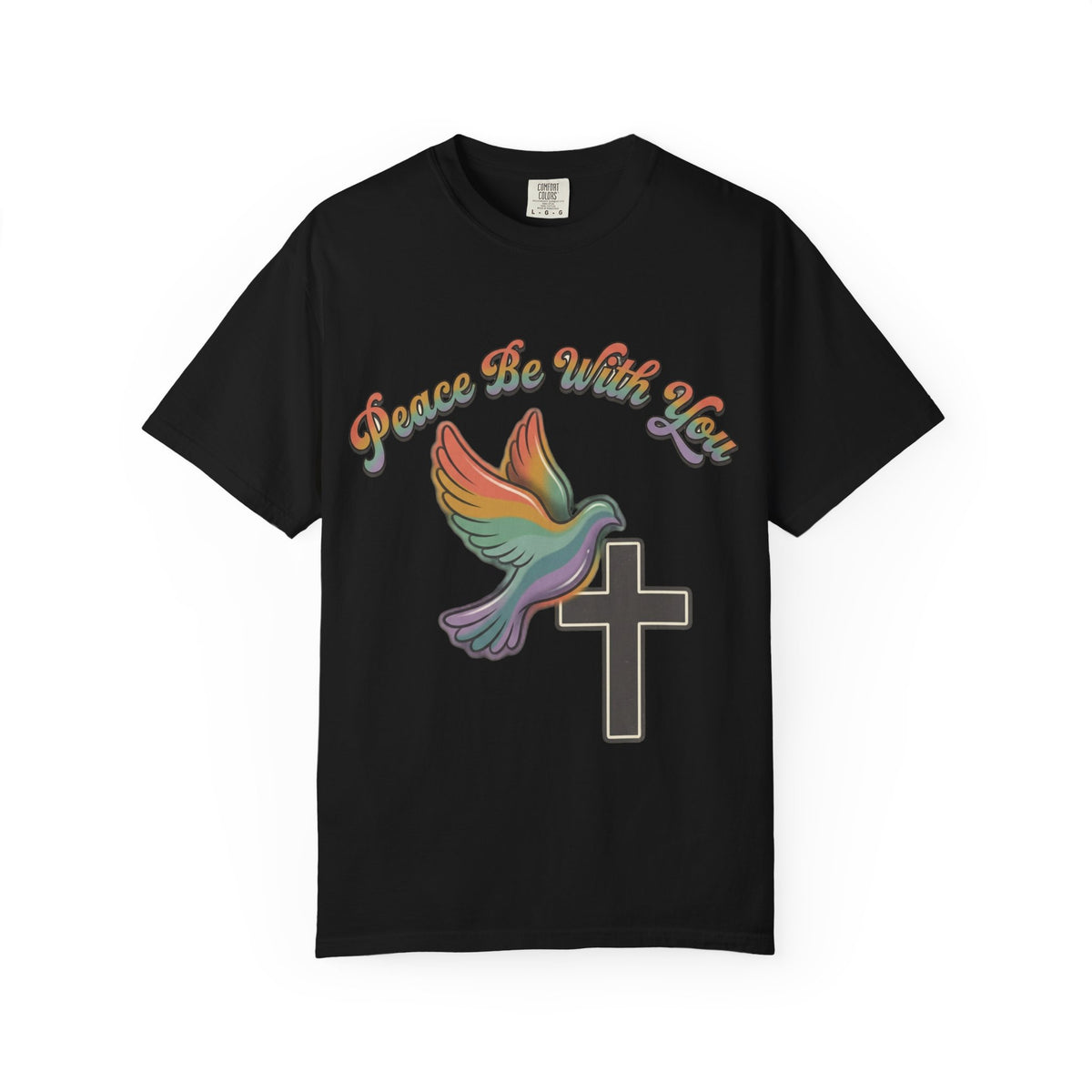 Peace Be With You Dove Cross T-Shirt | Rainbow Dove Christian Tee