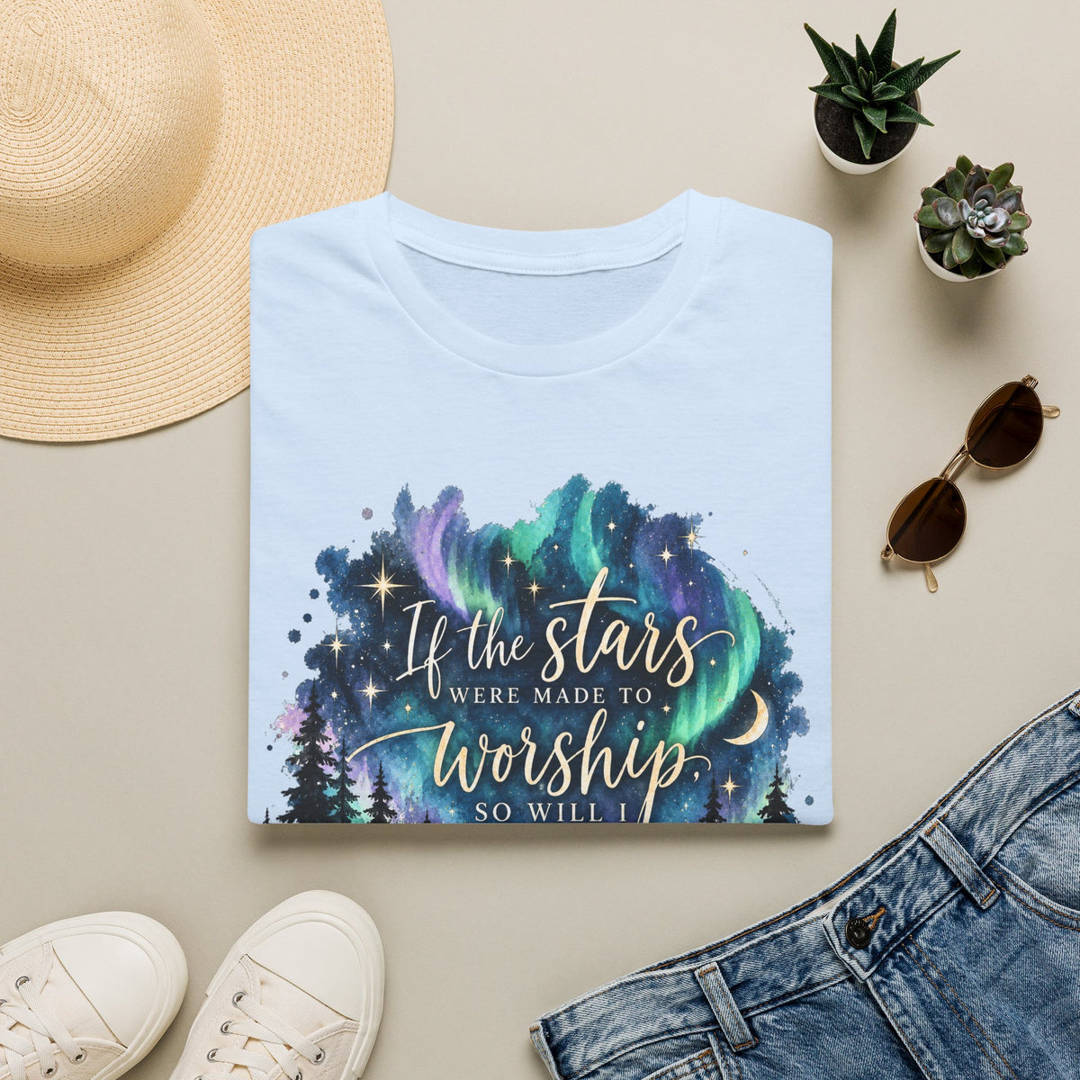 Worship Under the Stars T-Shirt — "If the stars were made to worship" Christian Faith Tee