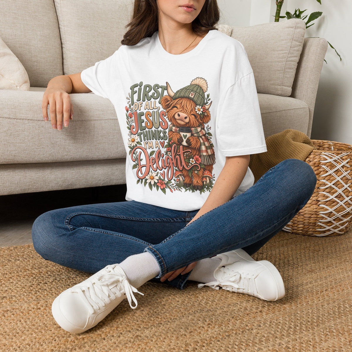 First of All Jesus Thinks I’m Delightful Cow Graphic T-Shirt