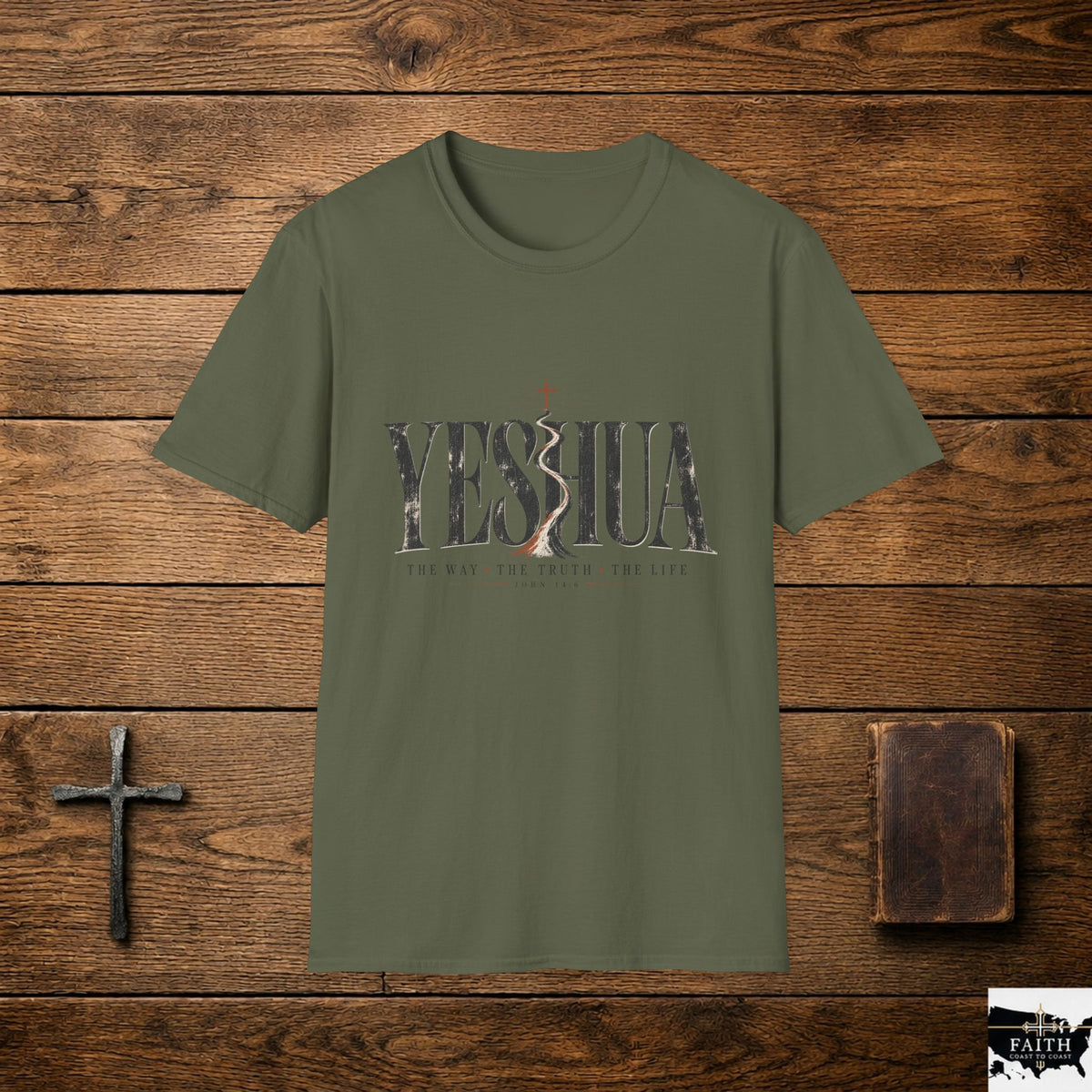 Yeshua Cross Script T-Shirt | Christian Faith Typography Shirt