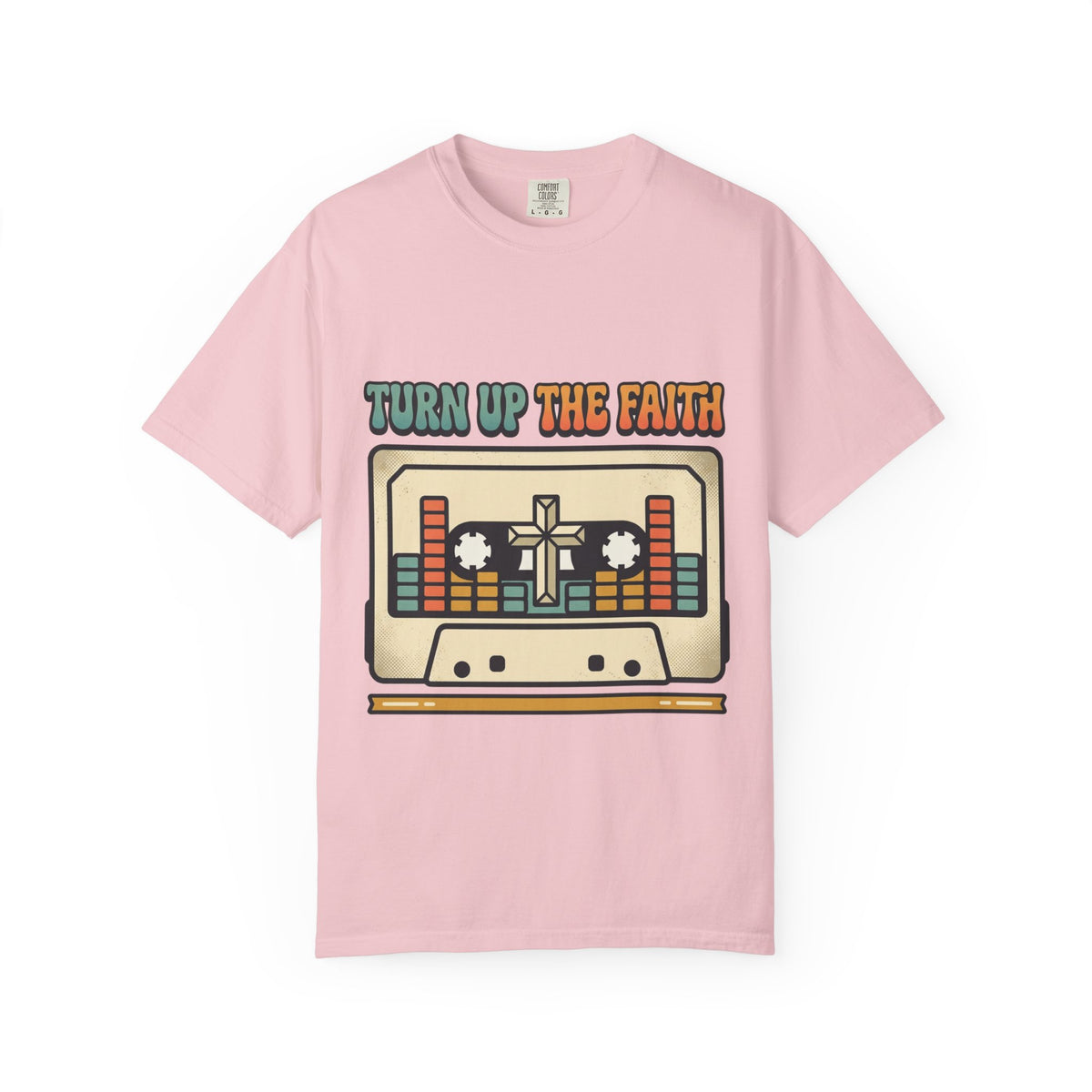 Turn Up The Faith cassette tape T-shirt | Christian retro music design
