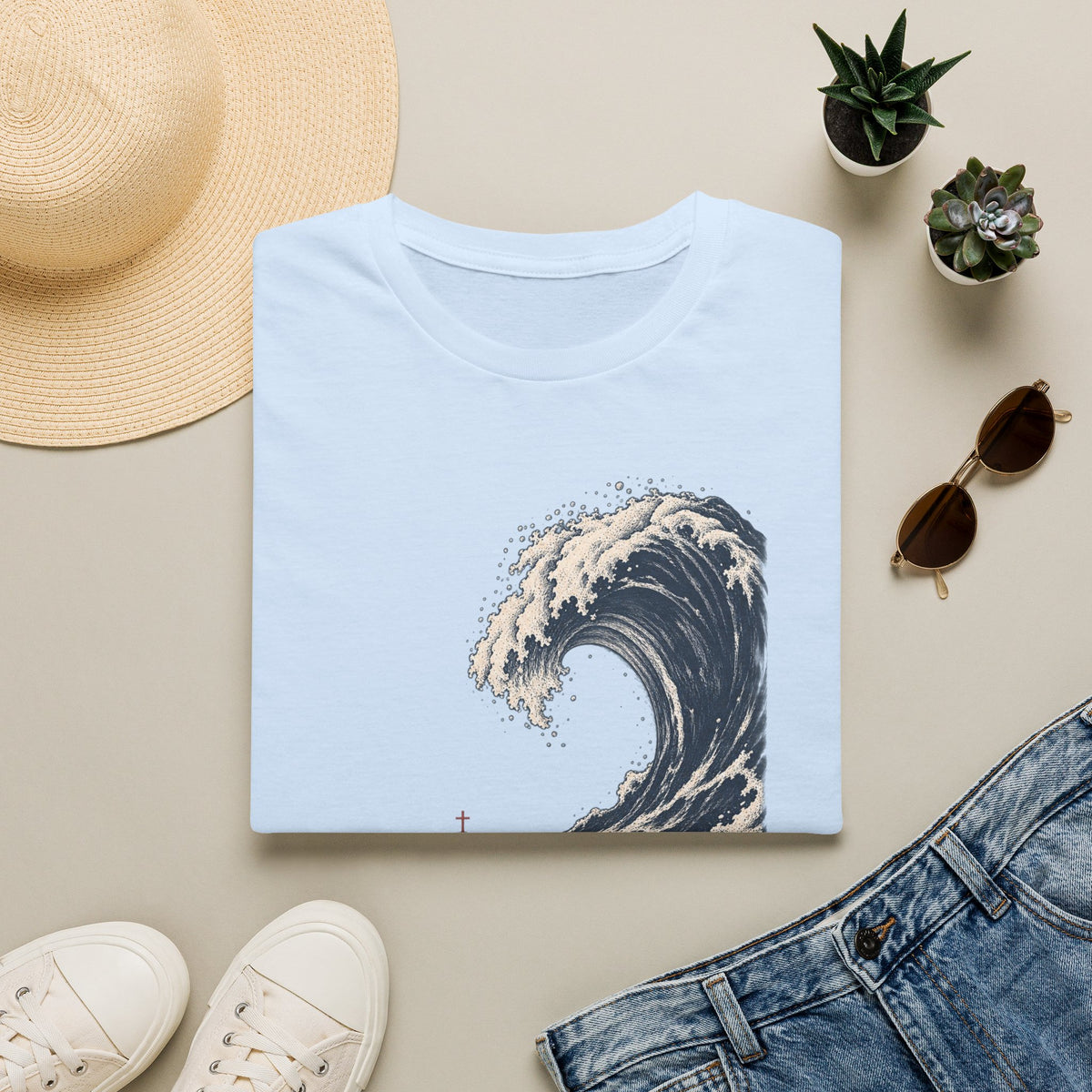 T-Shirt — "Be Still" Wave Graphic Tee | Calming Ocean Spiritual Apparel