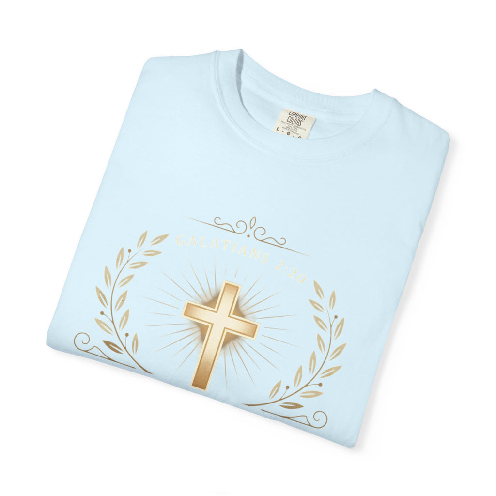 Christian Faith T-Shirt — "It Is No Longer I Who Live, But Christ Lives in Me" (Galatians 2:20)