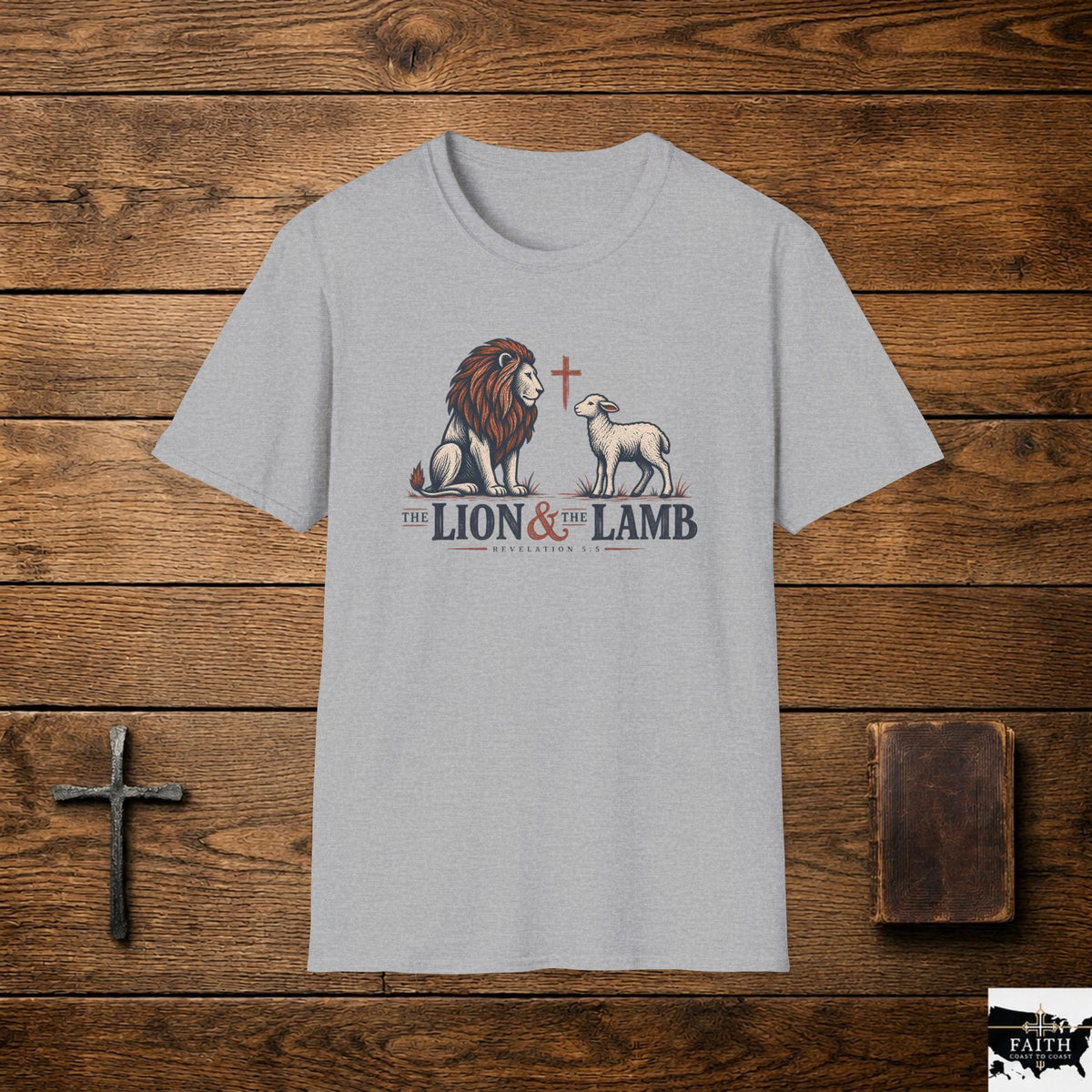 Lion & Lamb Christian T-Shirt — Faith Cross Graphic Tee