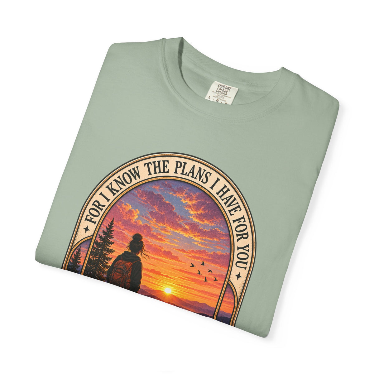 Sunset Hiker T‑Shirt — "For I Know the Plans I Have for You" Inspirational Graphic Tee