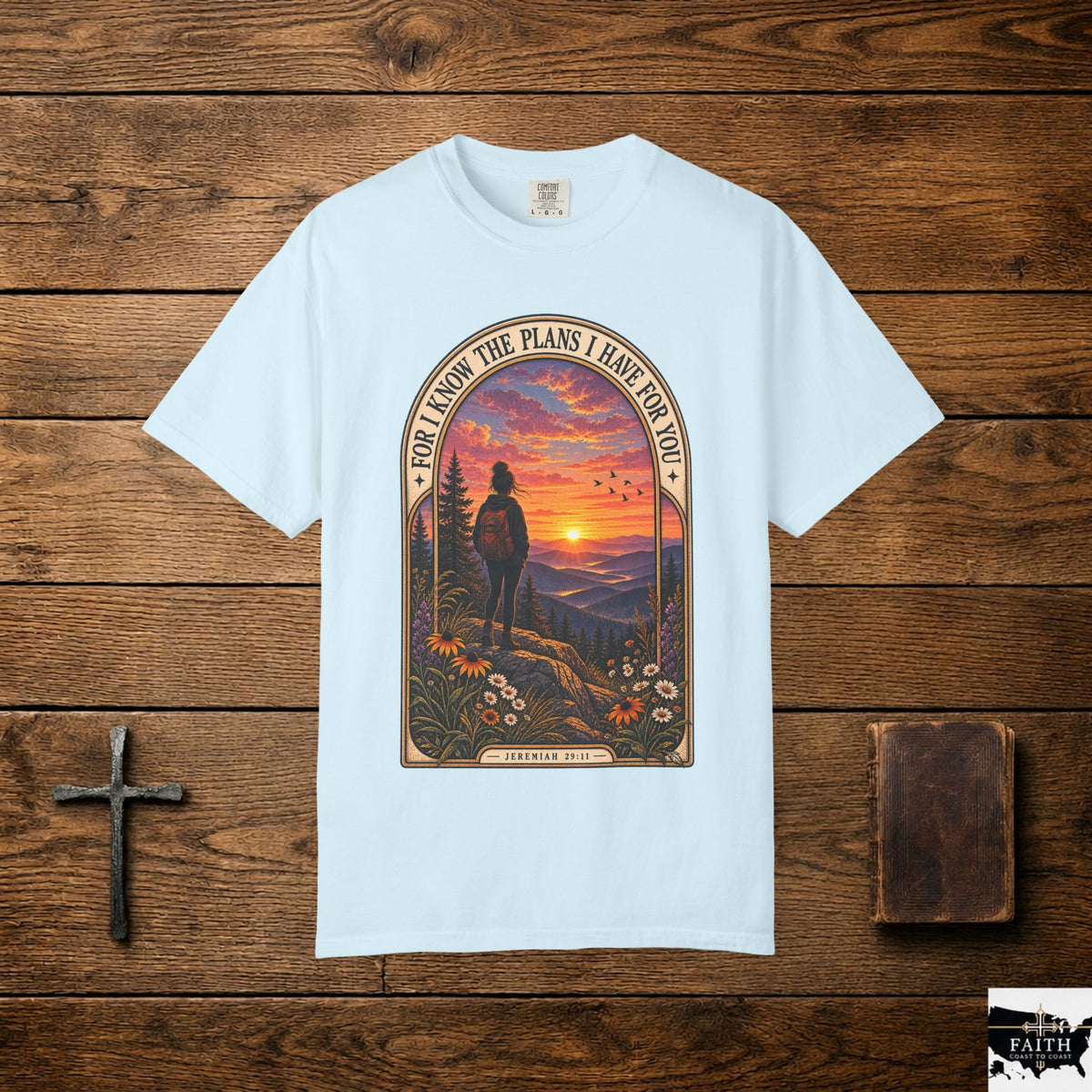 Sunset Hiker T‑Shirt — "For I Know the Plans I Have for You" Inspirational Graphic Tee