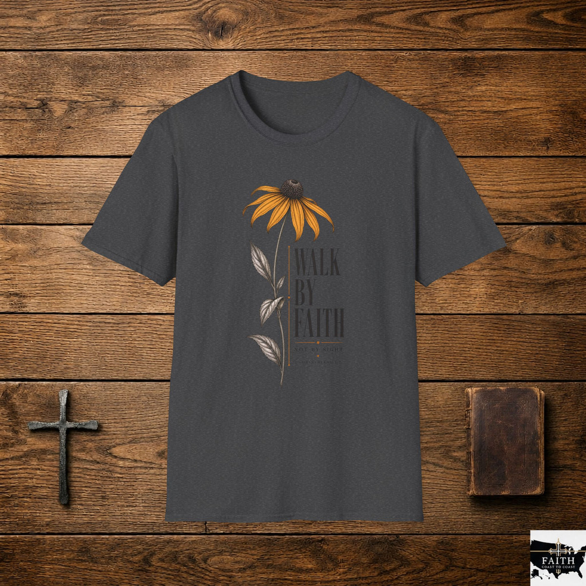 Walk By Faith Black-Eyed Susan T-Shirt | Floral Scripture Tee