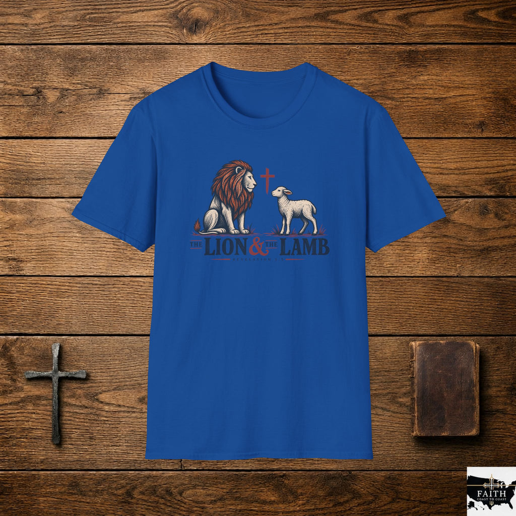 Lion & Lamb Christian T-Shirt — Faith Cross Graphic Tee