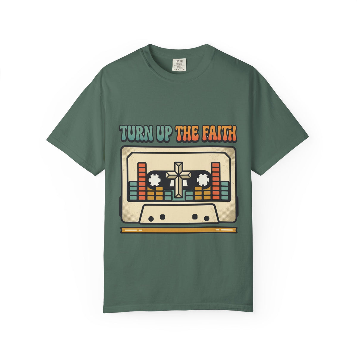 Turn Up The Faith cassette tape T-shirt | Christian retro music design