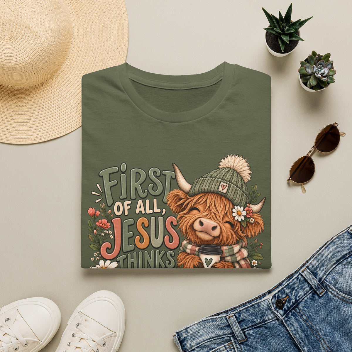 First of All Jesus Thinks I’m Delightful Cow Graphic T-Shirt
