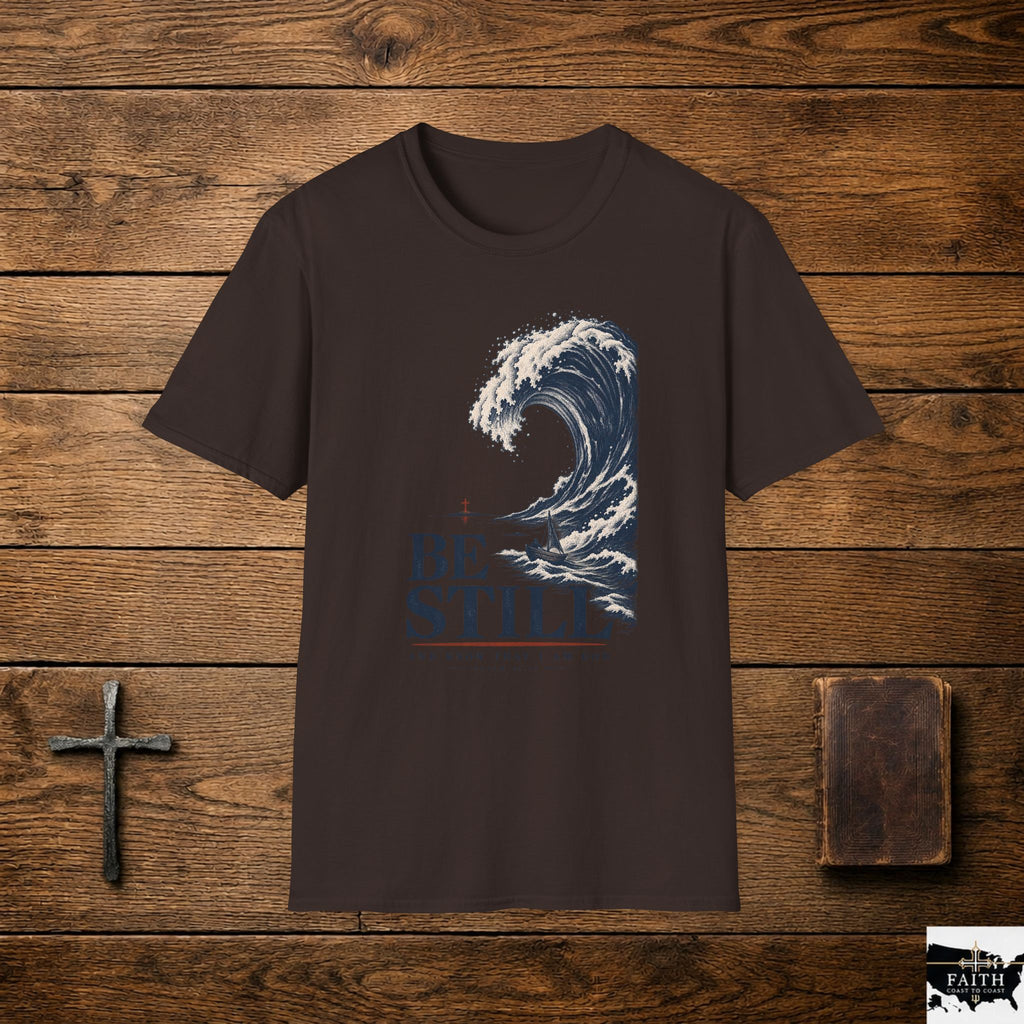 T-Shirt — "Be Still" Wave Graphic Tee | Calming Ocean Spiritual Apparel