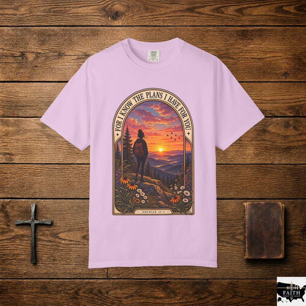 Sunset Hiker T‑Shirt — "For I Know the Plans I Have for You" Inspirational Graphic Tee