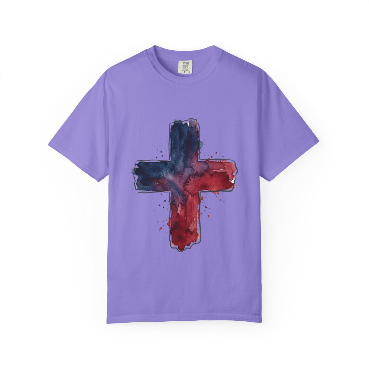 Watercolor Cross T-Shirt | Red Blue Abstract Christian Design