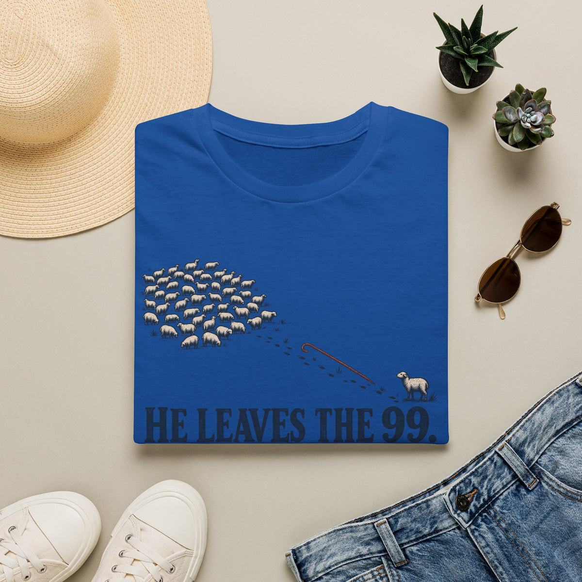 He Leaves the 99 T-Shirt — Christian Shepherd & Lost Sheep Faith Tee
