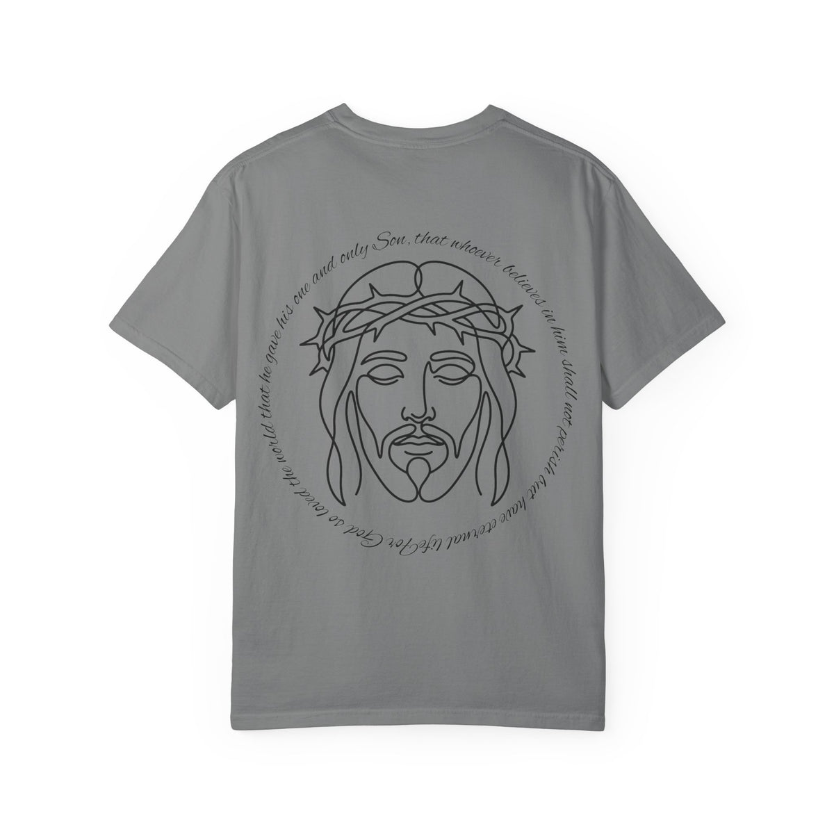 Line Art Jesus Face T-Shirt | Crown of Thorns Scripture Circle John 3:16