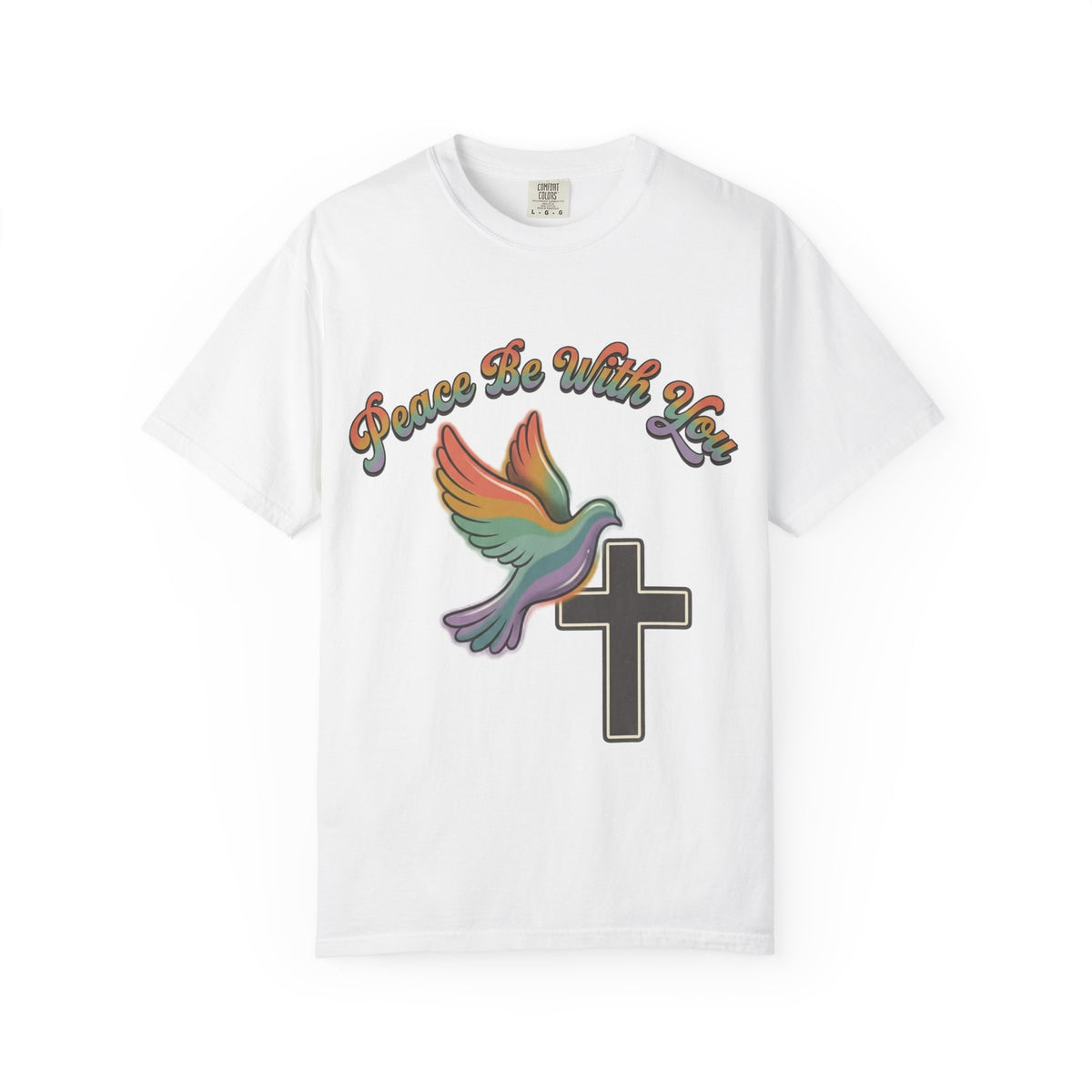 Peace Be With You Dove Cross T-Shirt | Rainbow Dove Christian Tee