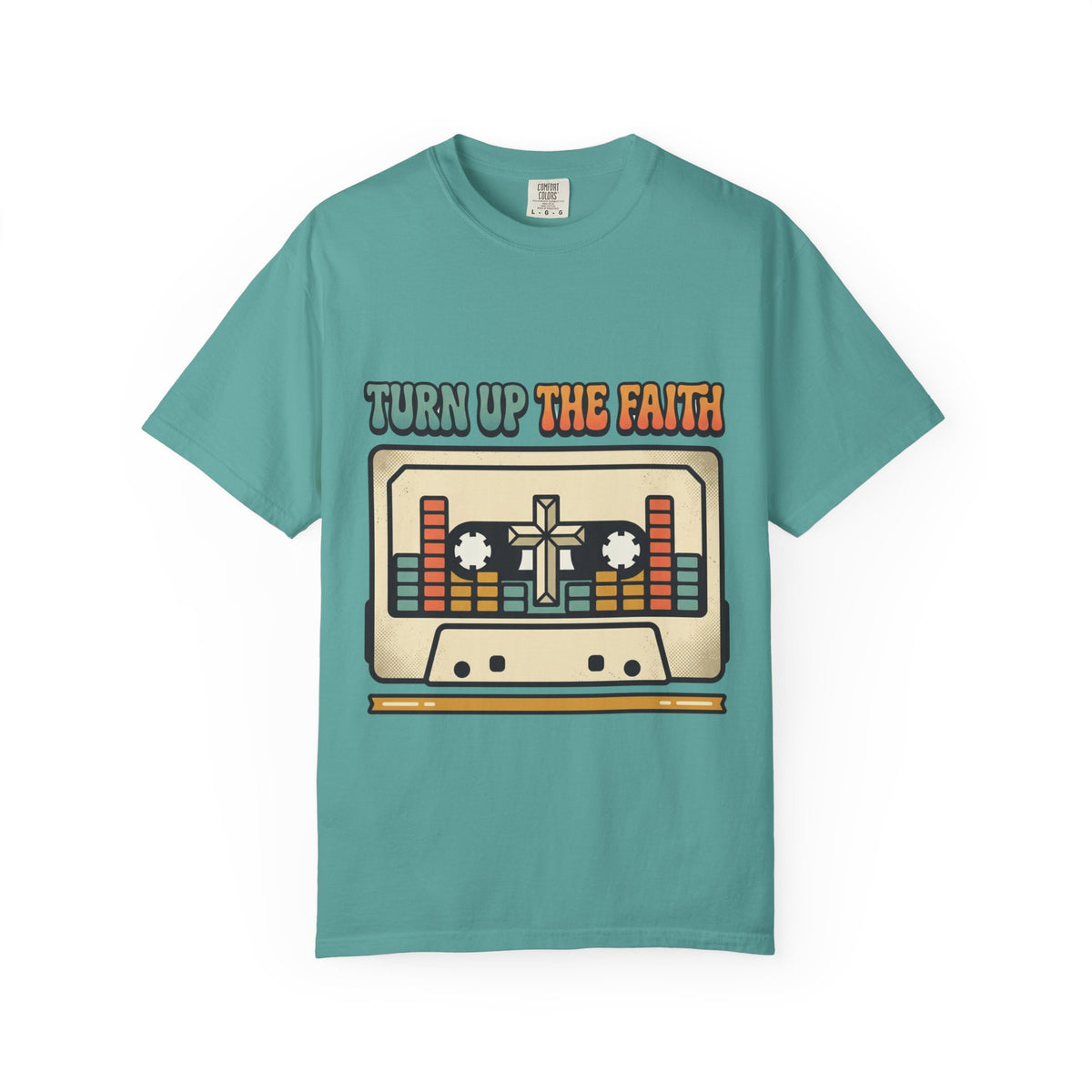 Turn Up The Faith cassette tape T-shirt | Christian retro music design