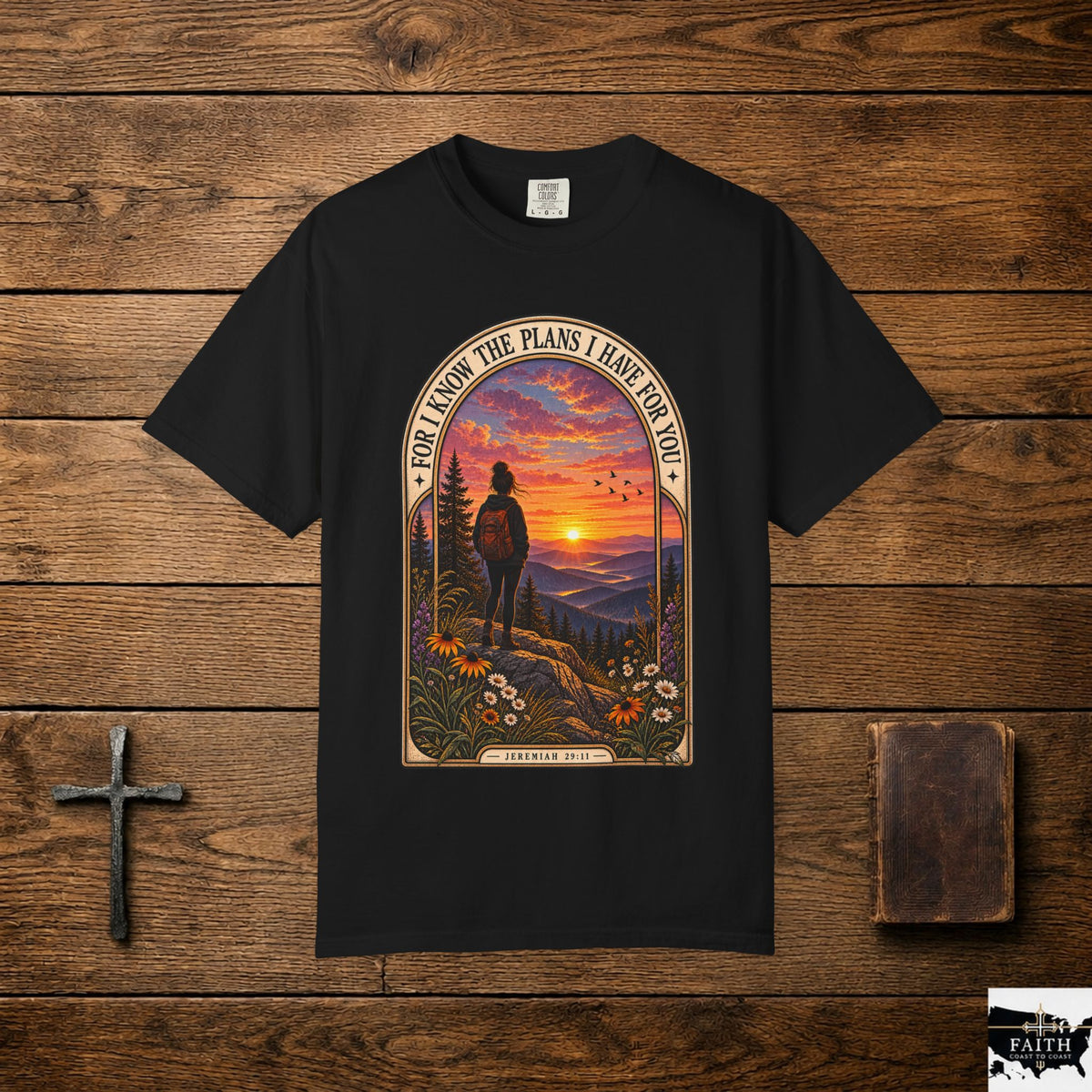 Sunset Hiker T‑Shirt — "For I Know the Plans I Have for You" Inspirational Graphic Tee