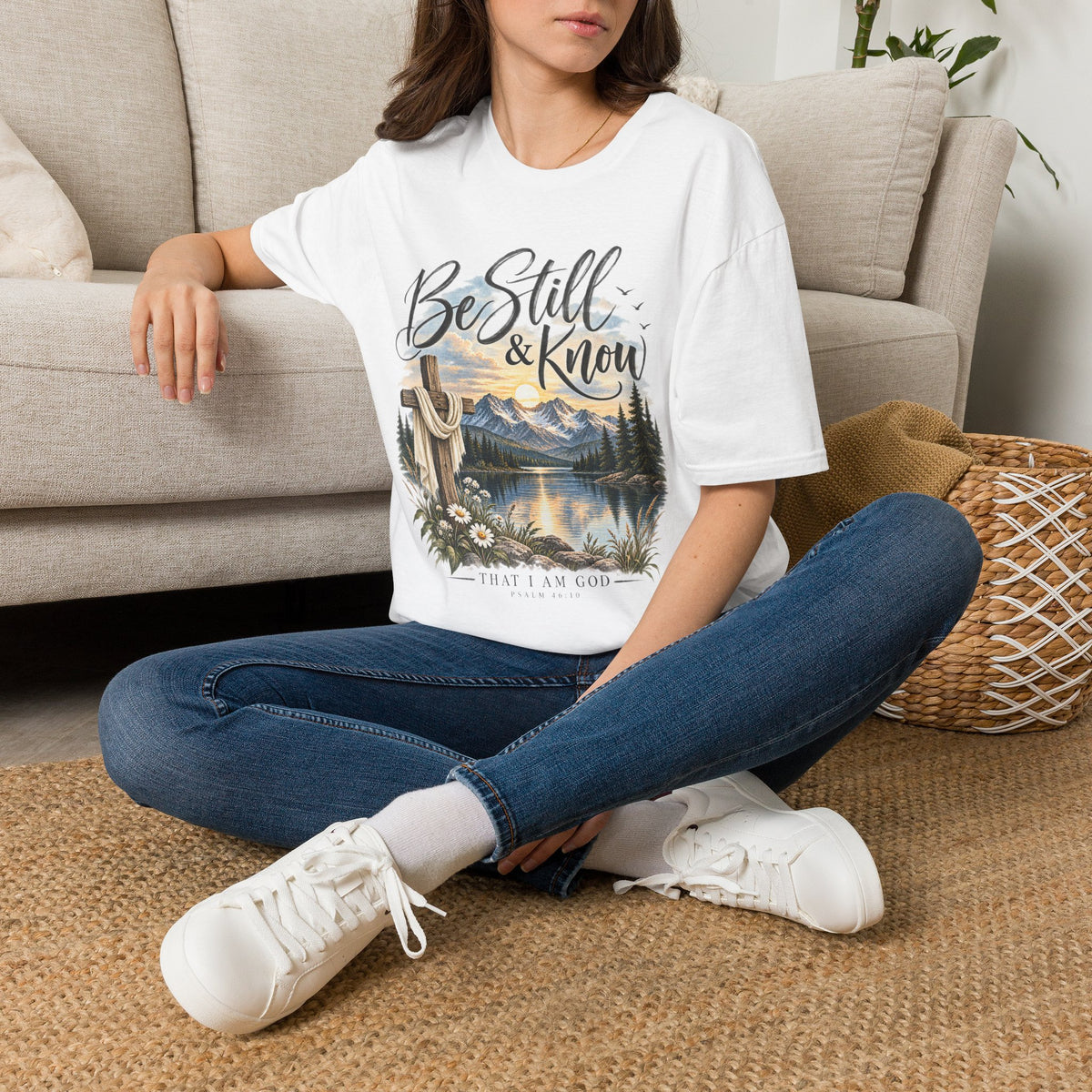 Be Still & Know T-Shirt — Christian Faith Scenic Cross Tee