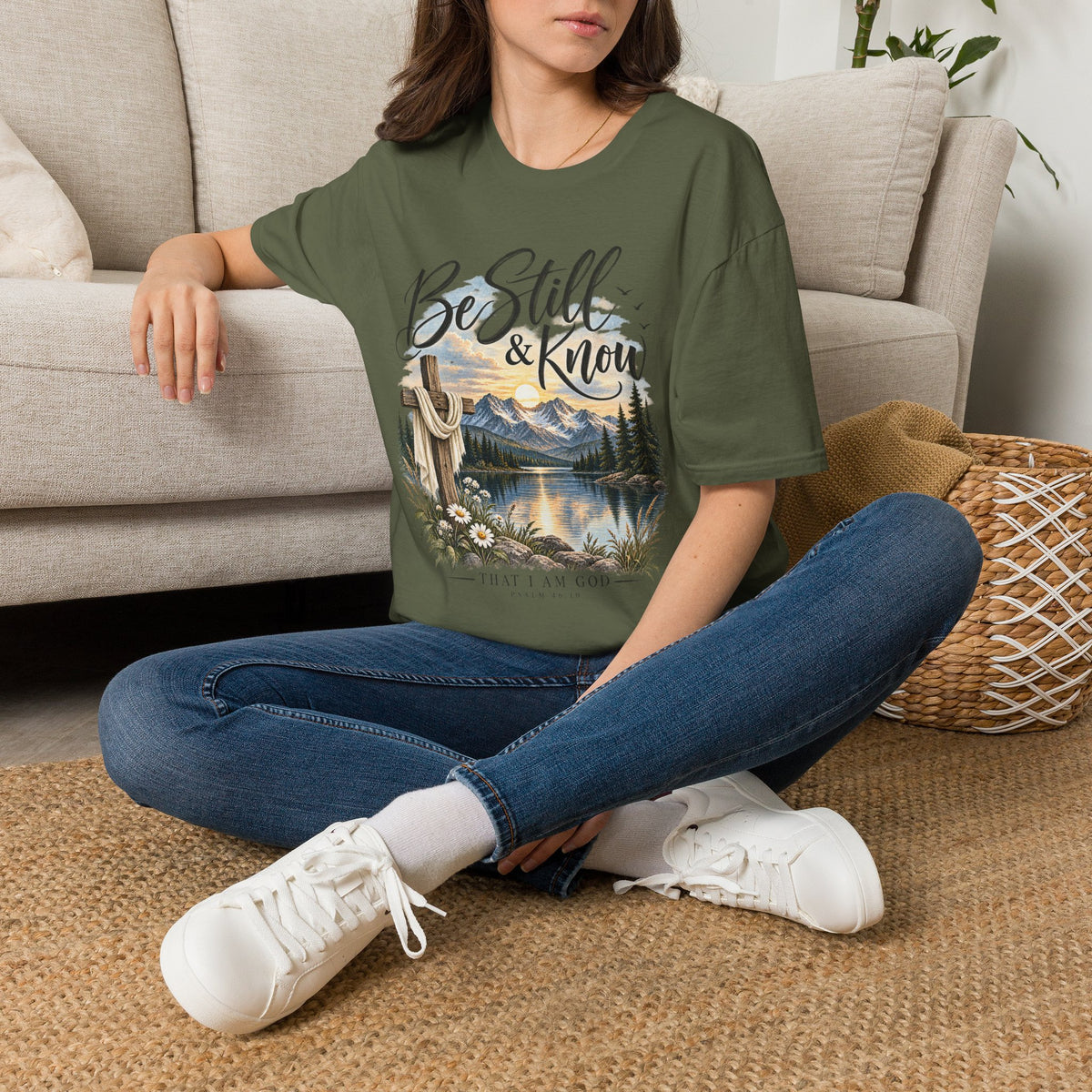 Be Still & Know T-Shirt — Christian Faith Scenic Cross Tee