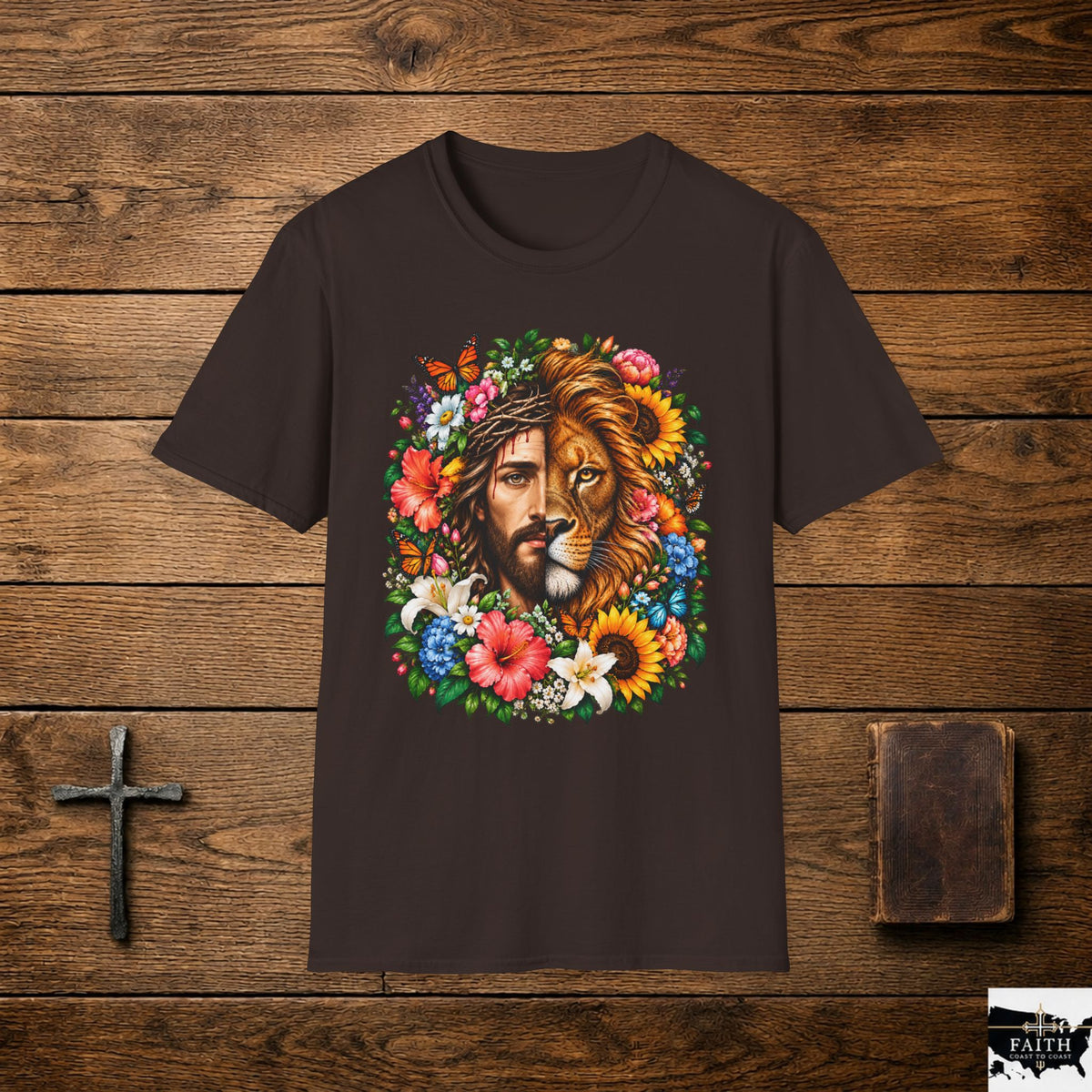 Jesus Lion Floral T-Shirt — Christian Faith Graphic Tee