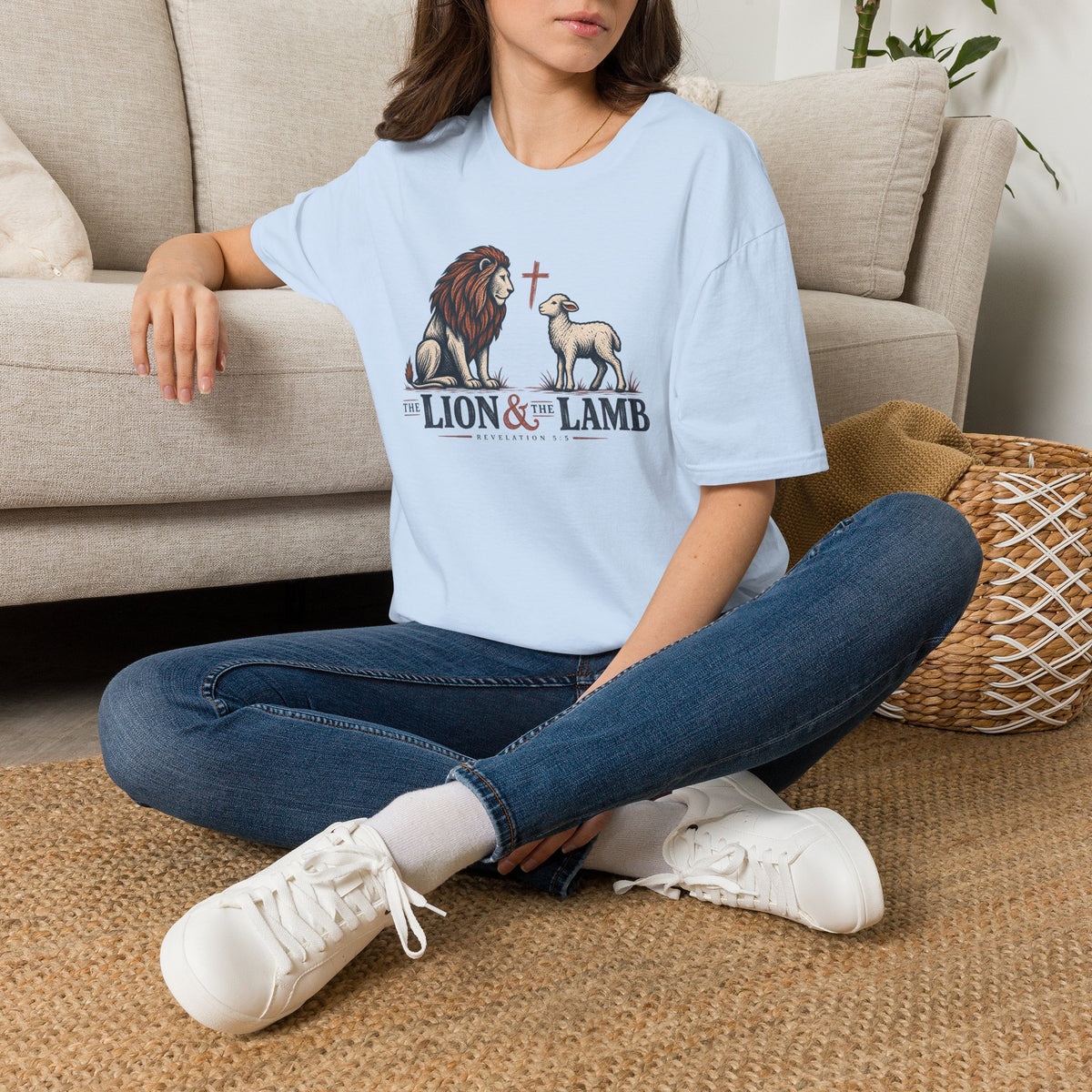 Lion & Lamb Christian T-Shirt — Faith Cross Graphic Tee