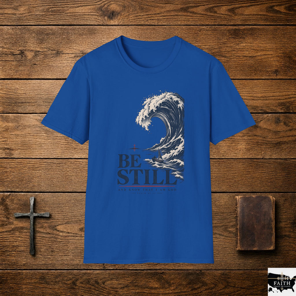 T-Shirt — "Be Still" Wave Graphic Tee | Calming Ocean Spiritual Apparel