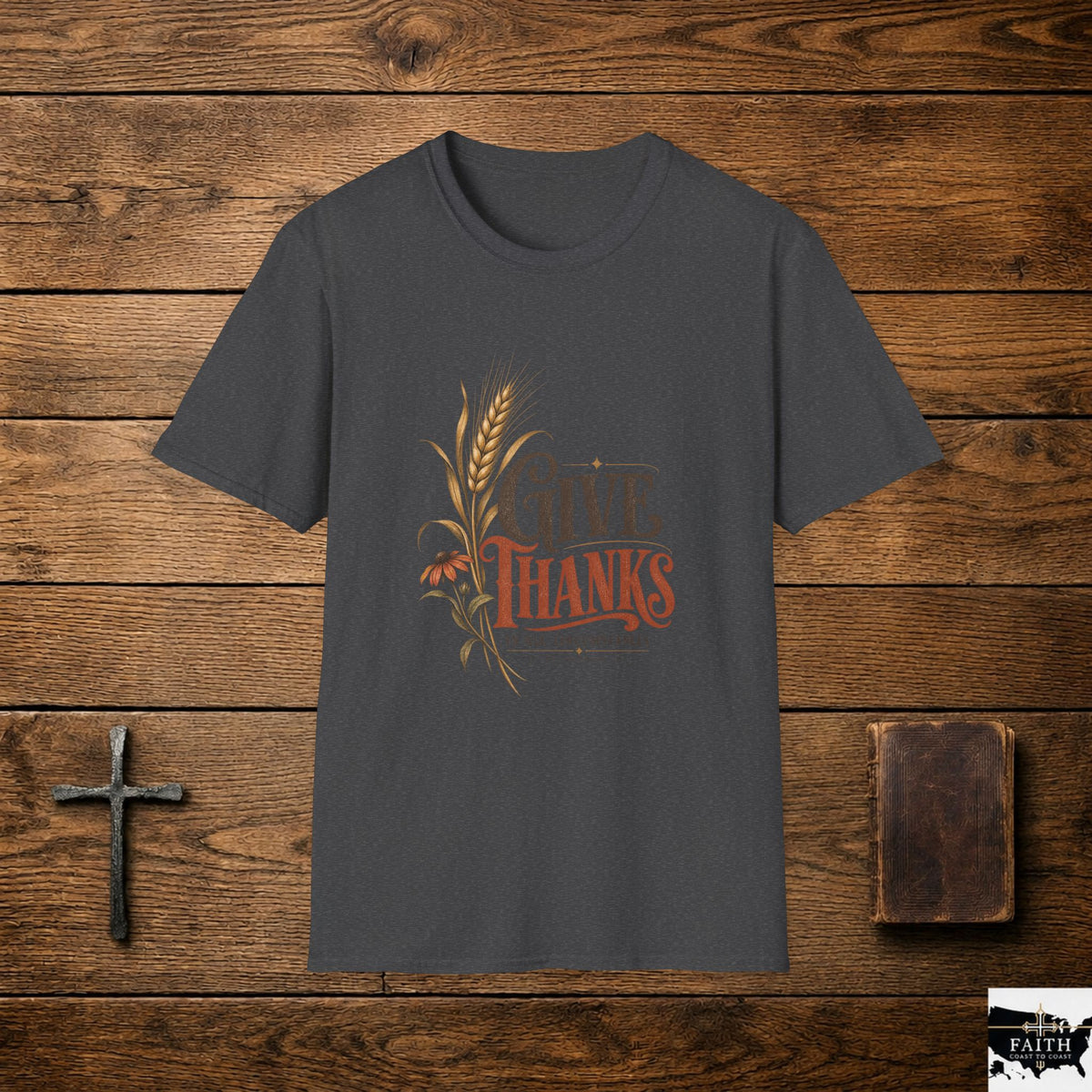 Give Thanks wheat design T-Shirt | Thanksgiving fall harvest tee