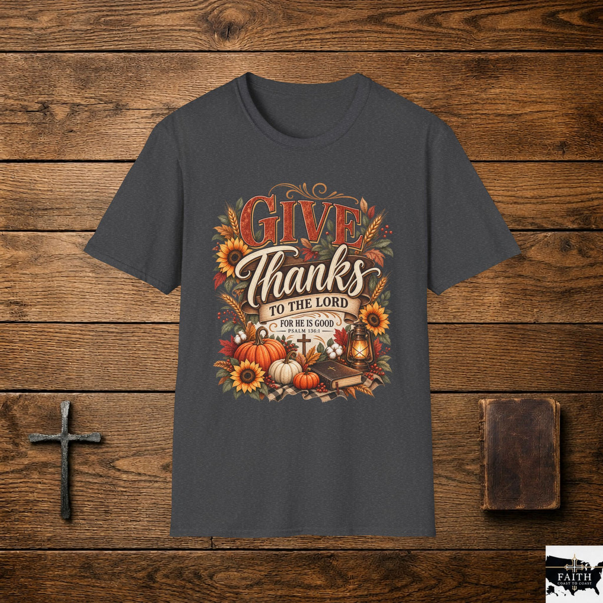Give Thanks fall pumpkin sunflower T-Shirt