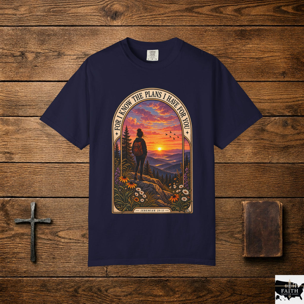 Sunset Hiker T‑Shirt — "For I Know the Plans I Have for You" Inspirational Graphic Tee