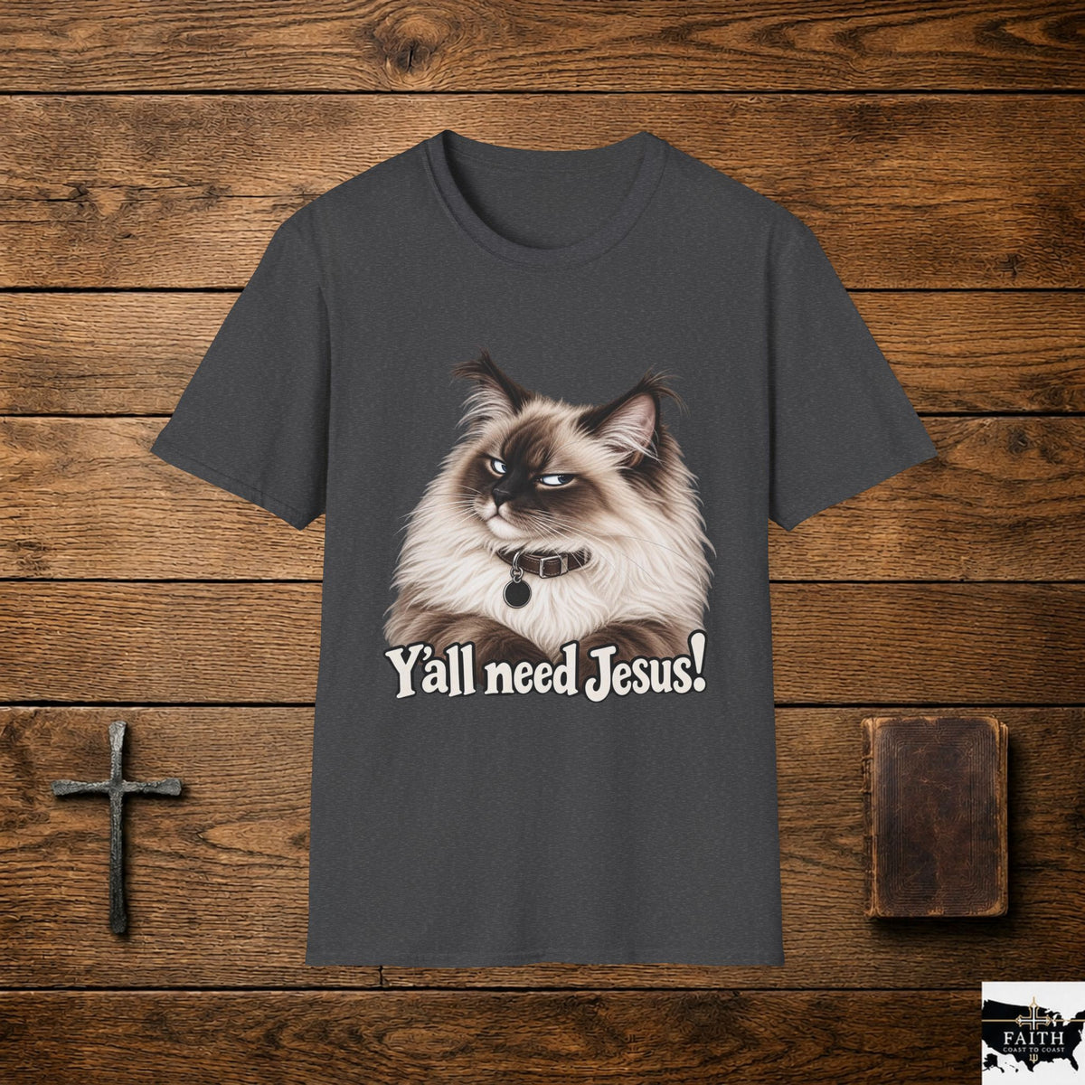 Grumpy Ragdoll Cat Y'all Need Jesus T-Shirt | Faith Humorous Christian Tee