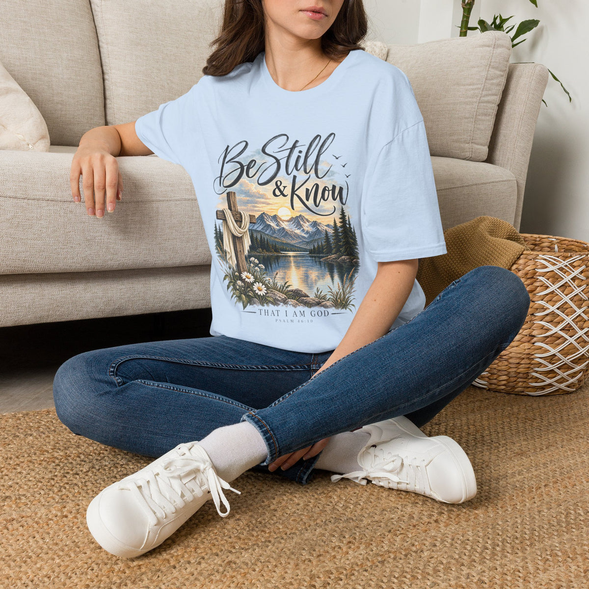 Be Still & Know T-Shirt — Christian Faith Scenic Cross Tee