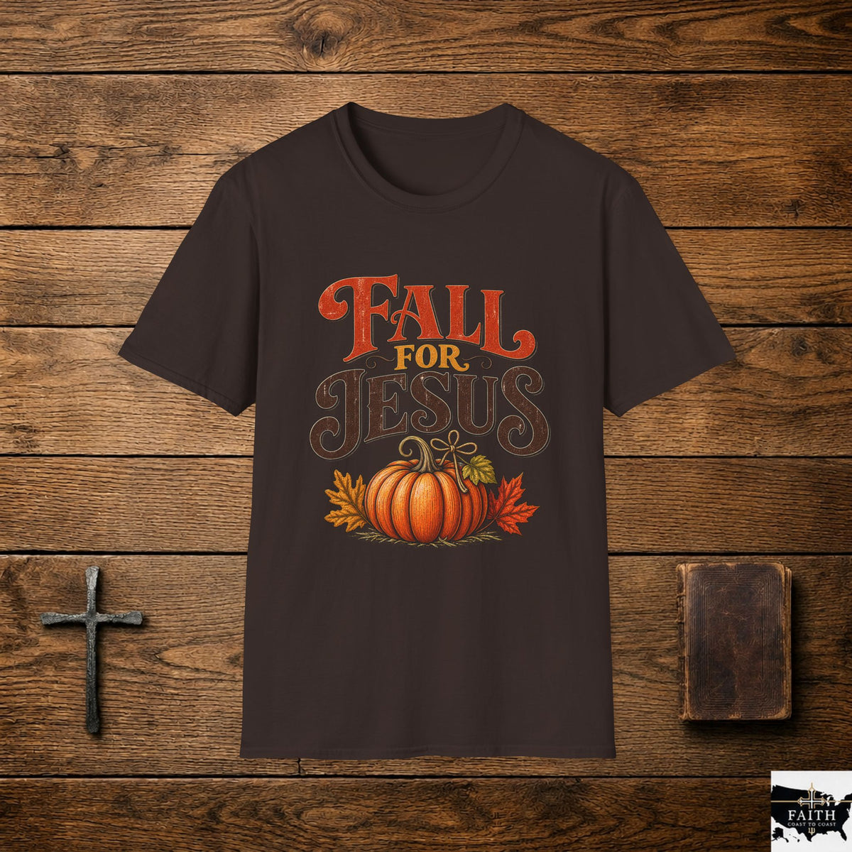 Fall for Jesus T-Shirt | Pumpkin Leaves Typography, Autumn Christian Tee