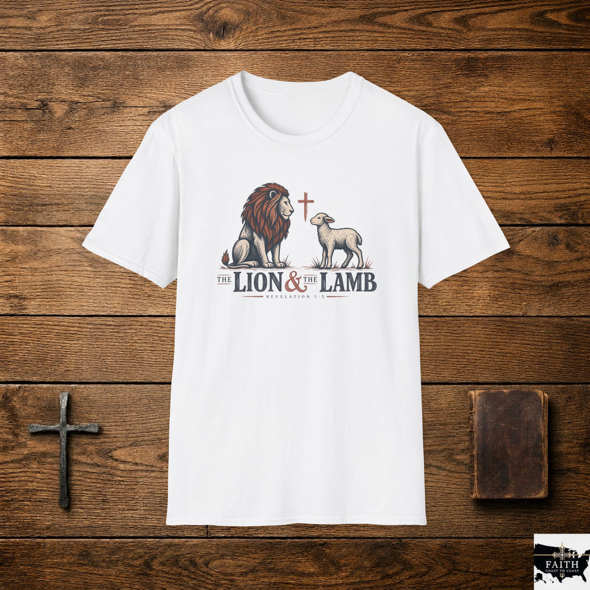 Lion & Lamb Christian T-Shirt — Faith Cross Graphic Tee