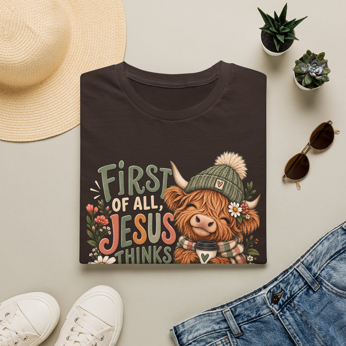 First of All Jesus Thinks I’m Delightful Cow Graphic T-Shirt