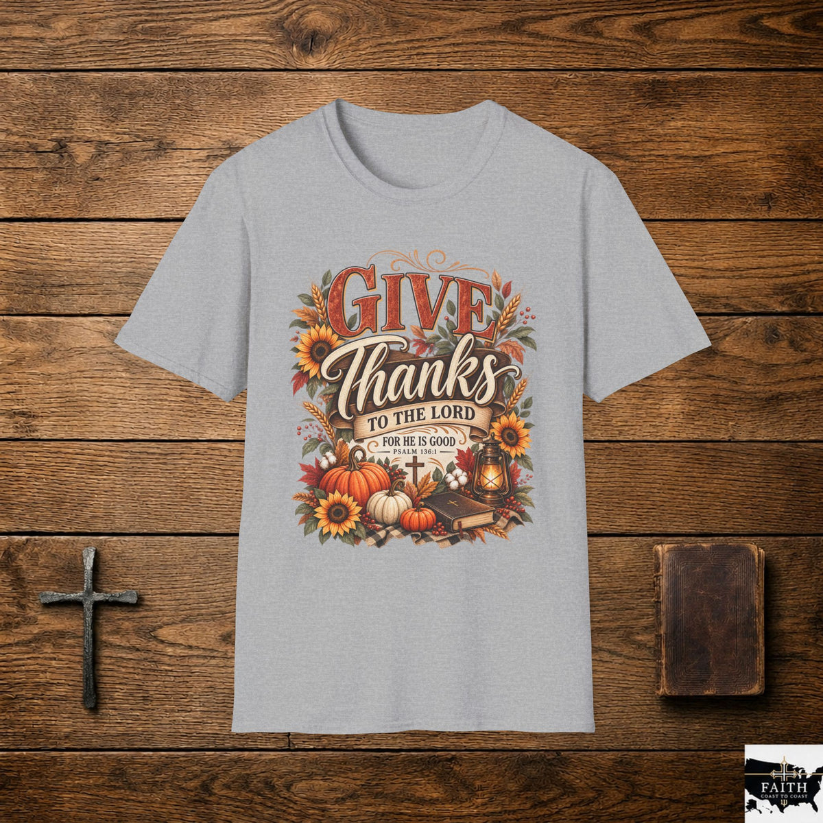 Give Thanks fall pumpkin sunflower T-Shirt