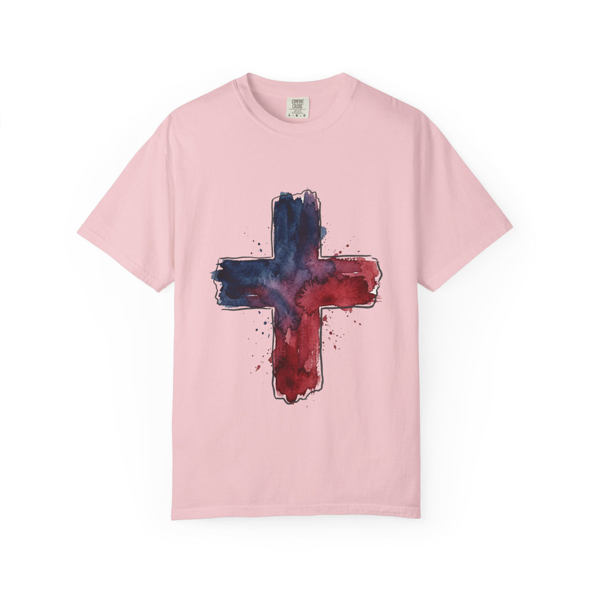 Watercolor Cross T-Shirt | Red Blue Abstract Christian Design