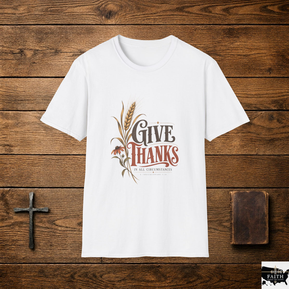 Give Thanks wheat design T-Shirt | Thanksgiving fall harvest tee